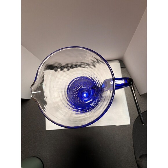 Vintage MCM Clear Glass Pitcher with Cobalt Blue Handle - Picture 6 of 11